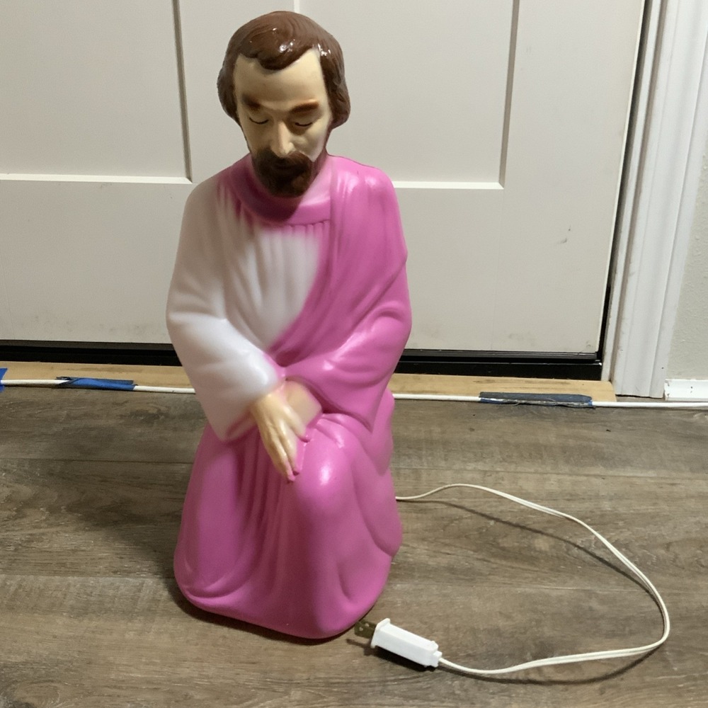 Vintage Empire Kneeling Joseph Nativity Blow Mold Plastic Pink 18in